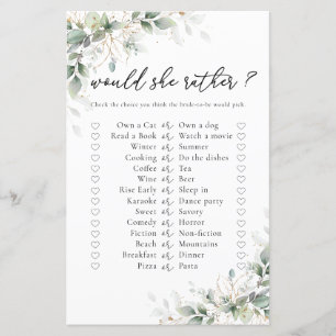 Eucalyptus Gold Bridal Shower Game
