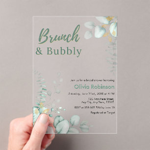 Eucalyptus Gold Brunch & Bubbly Bridal Shower Acrylic Invitations