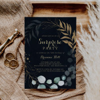 Eucalyptus Gold Calligraphy Blue Surprise Party