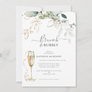 Eucalyptus Gold Calligraphy Bridal Shower  Invitat Invitation