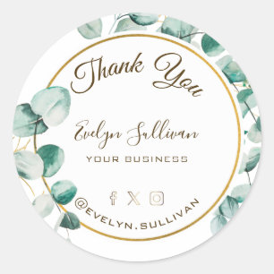 Eucalyptus Gold Circle Thank you Classic Round Sticker