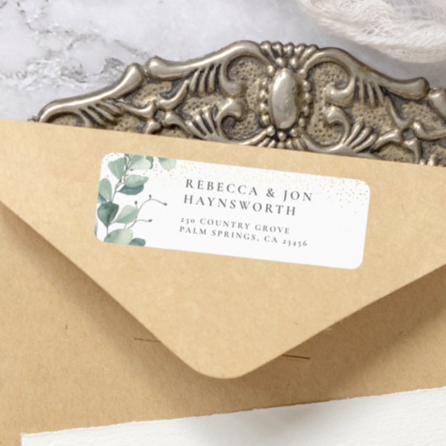 Eucalyptus & Gold Confetti Wedding (Return Address Label Mock-up)