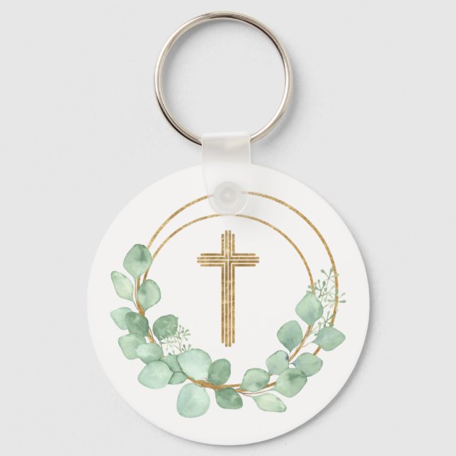 Eucalyptus Gold Cross Key Ring (Front)