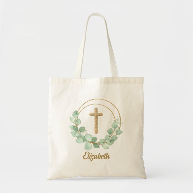 Eucalyptus Gold Cross Tote Bag (Front)