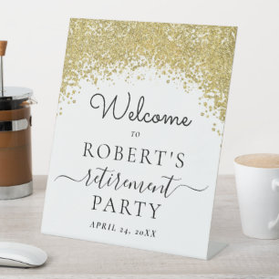 Eucalyptus Gold Elegant Retirement Party Welcome Pedestal Sign