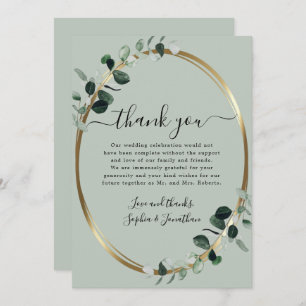 Eucalyptus Gold Elegant Script Sage Green Wedding Thank You Card