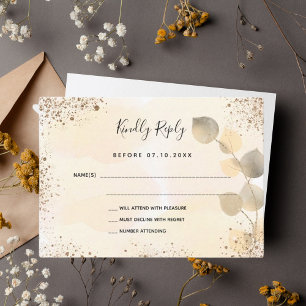 Eucalyptus gold fall wedding RSVP Note Card