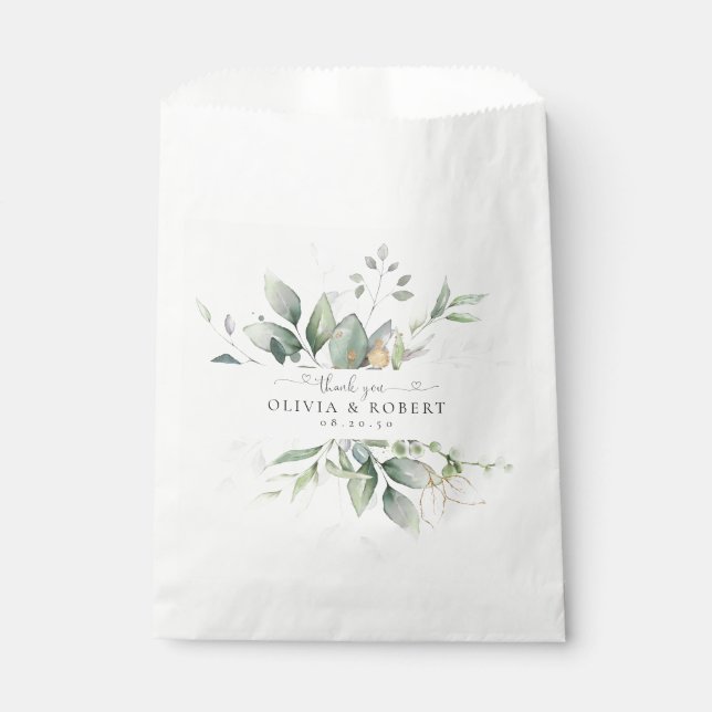 Eucalyptus Gold Floral Greenery Wedding Favour Bag (Front)