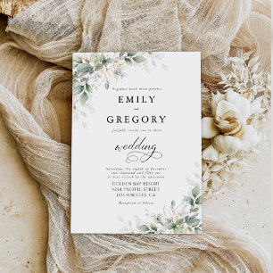 Eucalyptus Gold Floral Greenery Wedding Invitation
