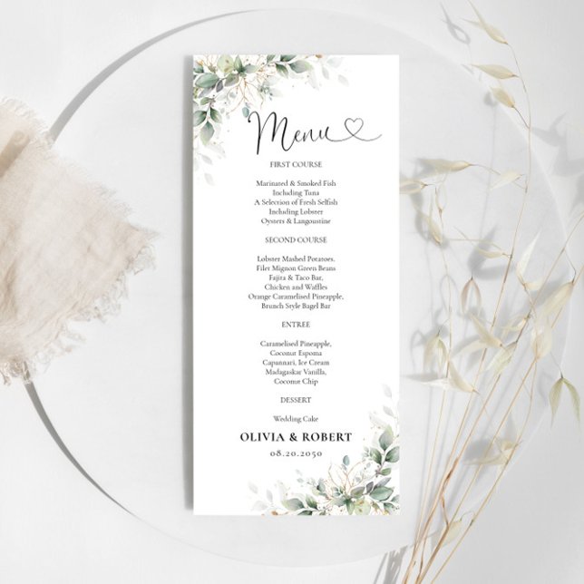 Eucalyptus Gold Floral Greenery Wedding Menu (Creator Uploaded)