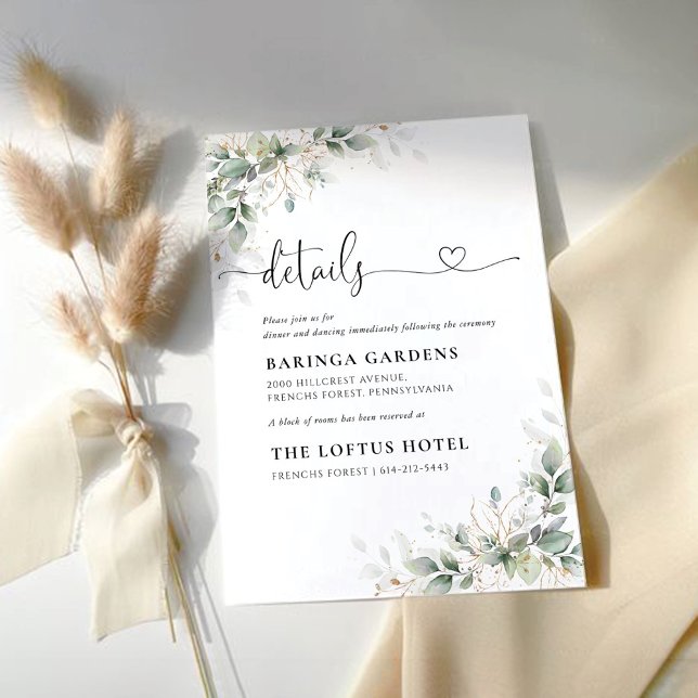 Eucalyptus Gold Floral Wedding Enclosure Card (Creator Uploaded)