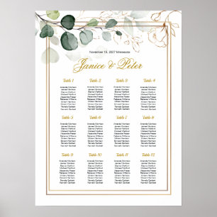 Eucalyptus Gold Floral Wedding Seating Chart