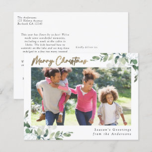 Eucalyptus Gold Foil Merry Christmas Photo Holiday Postcard