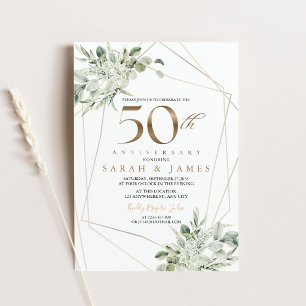 Eucalyptus Gold Geometric 50th Anniversary Invitation