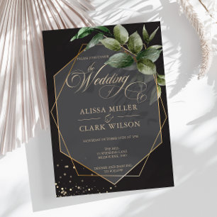 Eucalyptus Gold Geometric Black Charcoal Wedding Invitation