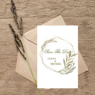 Eucalyptus Gold Geometric Frame Save The Date Invitation