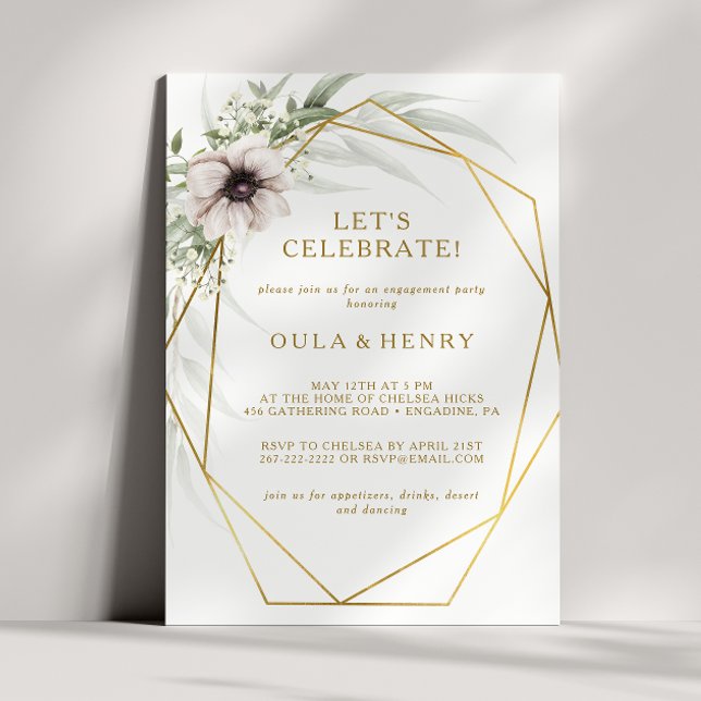 Eucalyptus Gold Geometric Let's Celebrate Invitation (Creator Uploaded)