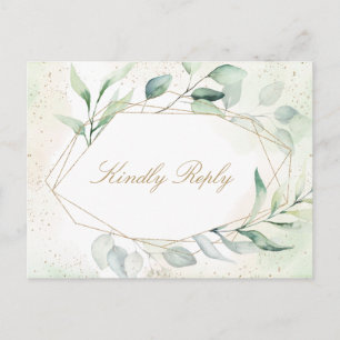 Eucalyptus Gold Geometric Meal Choice Wedding RSVP Invitation Postcard