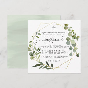 Eucalyptus Gold Geometric Postponed Communion Invitation
