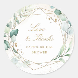 Eucalyptus Gold Geometric Rustic Bridal Shower Classic Round Sticker