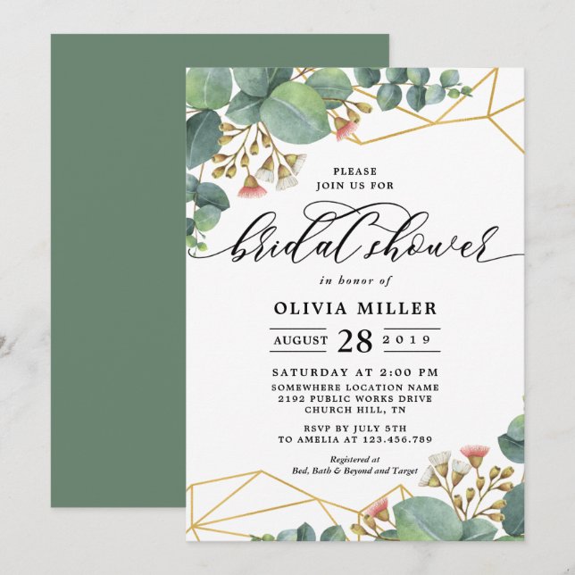 Eucalyptus Gold Geometric Shape Wedding Invitation (Front/Back)