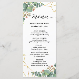 Eucalyptus Gold Geometric Shape Wedding Menu
