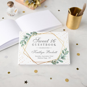 Eucalyptus Gold Geometric Sweet Sixteen Guest Book