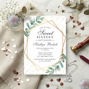 Eucalyptus Gold Geometric Sweet Sixteen Invitation