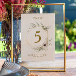 Eucalyptus Gold Geometric Table Number<br><div class="desc">This eucalyptus gold geometric table number is perfect for your elegant boho wedding. It is designed with simple bohemian white and purple anemone flowers, simplistic watercolor sage green leaves, and modern gold foil winter frames. With the combination of white floral and simple rustic greenery, you're sure to create the atmosphere...</div>