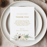 Eucalyptus Gold Geometric Thank You Reception Card<br><div class="desc">This eucalyptus gold geometric thank you reception card is perfect for your elegant boho wedding. It is designed with simple bohemian white and purple anemone flowers, simplistic watercolor sage green leaves, and modern gold foil winter frames. With the combination of white floral and simple rustic greenery, you're sure to create...</div>