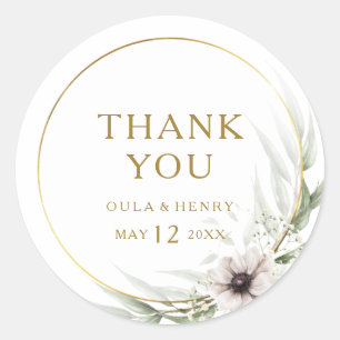 Eucalyptus Gold Geometric Thank You Wedding Classic Round Sticker