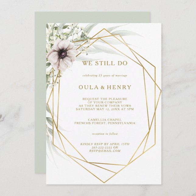 Eucalyptus Gold Geometric We Still Do Vow Renewal Invitation (Front/Back)