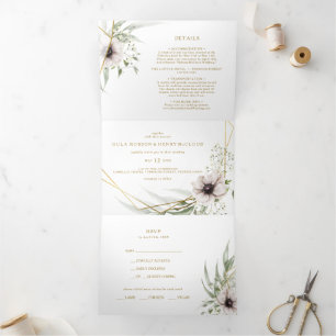 Eucalyptus Gold Geometric Wedding All In One Tri-Fold Invitation