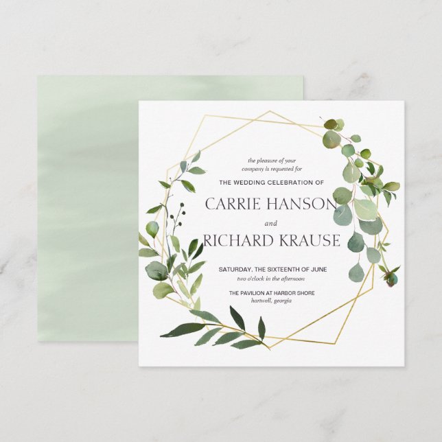 Eucalyptus Gold Geometric Wedding Invitation (Front/Back)