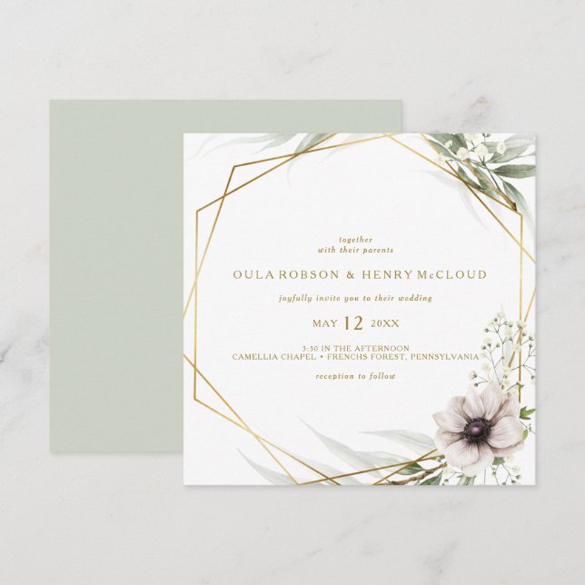 Eucalyptus Gold Geometric wedding Invitation (Front/Back)