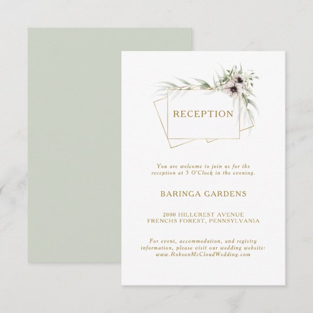 Eucalyptus Gold Geometric Wedding Reception Card (Front/Back)