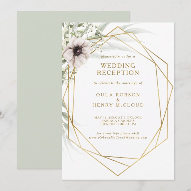 Eucalyptus Gold Geometric Wedding Reception Invitation (Front/Back)