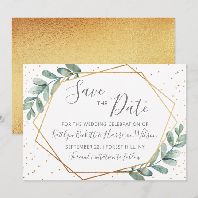 Eucalyptus Gold Geometric Wedding Save The Date (Front/Back)