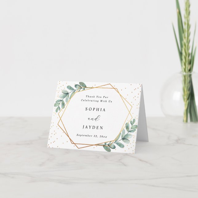 Eucalyptus Gold Geometric Wedding Thank You Card (Front)