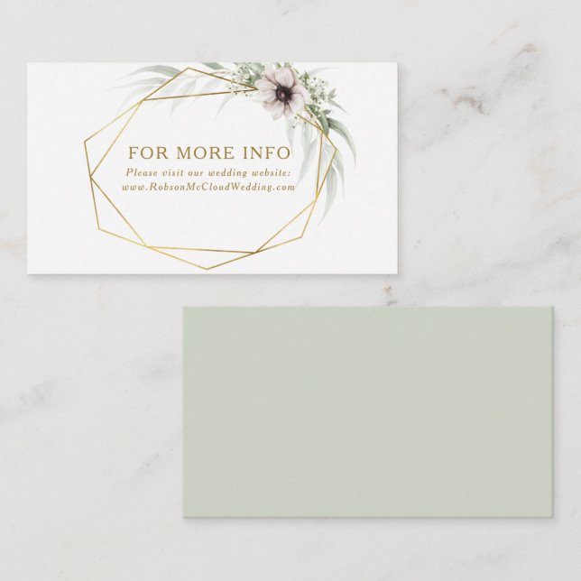 Eucalyptus Gold Geometric Wedding Website Enclosure Card (Front/Back)