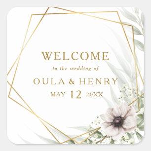 Eucalyptus Gold Geometric Wedding Welcome Square Sticker