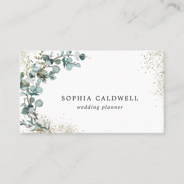Eucalyptus Gold Glitter Botanical Business Card (Front)