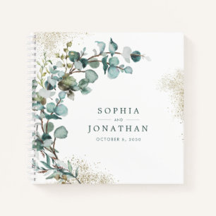 Eucalyptus Gold Glitter Botanical Wedding Notebook