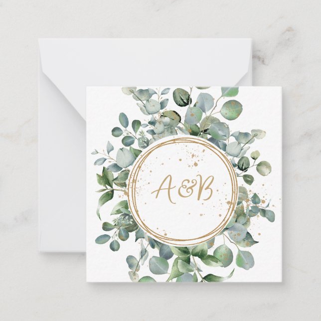 Eucalyptus Gold Glitter - Green Wedding Card (Front)