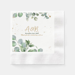 Eucalyptus Gold Glitter - Green Wedding Napkin