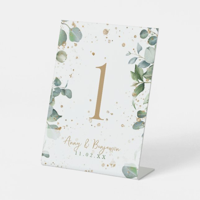 Eucalyptus Gold Glitter - Green Wedding Pedestal Sign (Front)