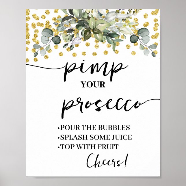 Eucalyptus Gold Glitter Pimp your Prosecco Poster (Front)