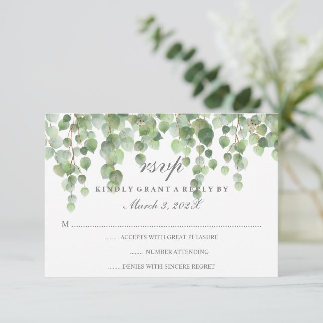 Eucalyptus Gold Glitter RSVP Card (Standing Front)