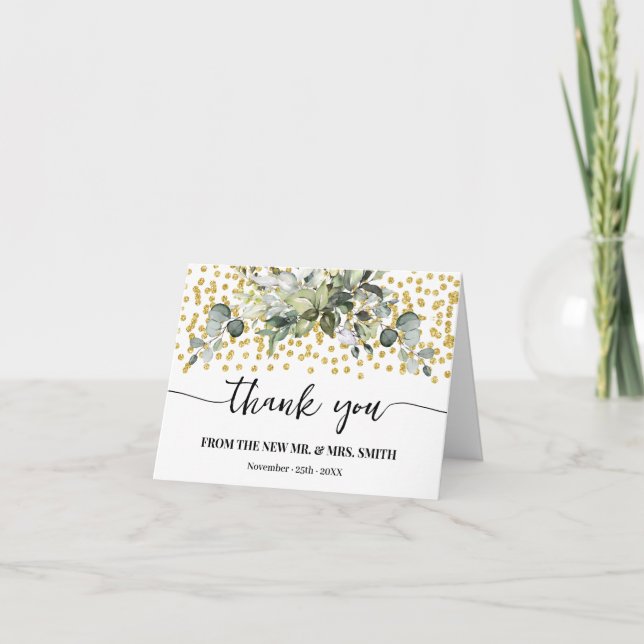 Eucalyptus Gold Glitter Thank You Card Folded (Front)