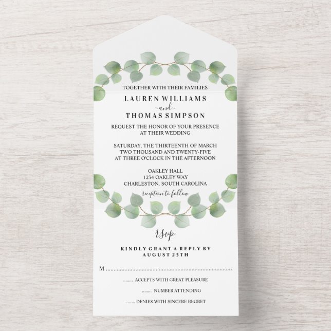 Eucalyptus Gold Glitter Wedding Invitation (Inside)